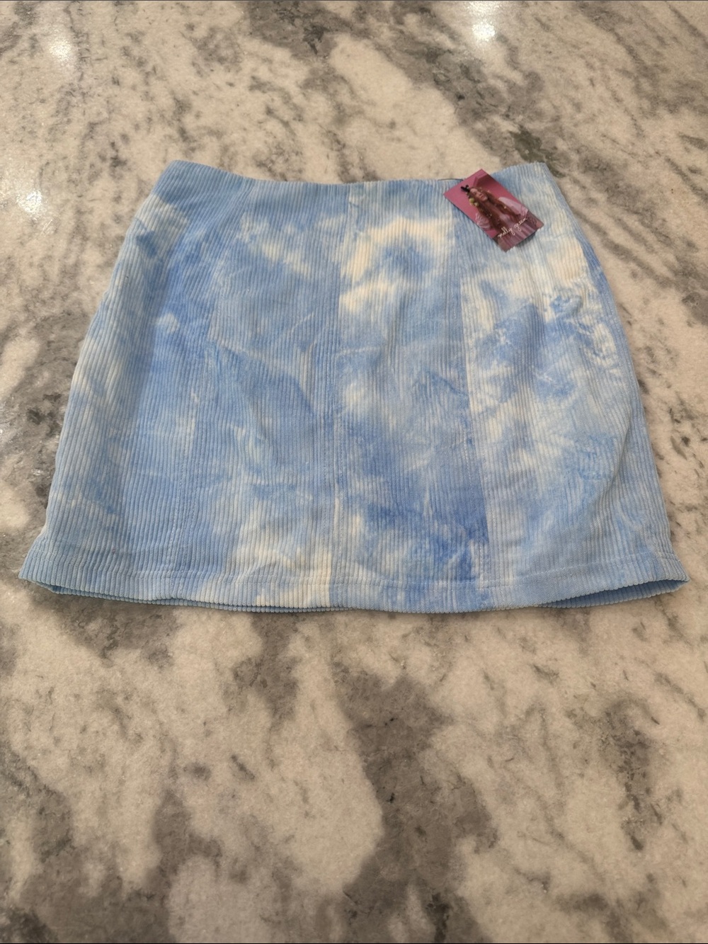Tie-Dye Light Blue Corduroy Mini Skirt — Feminine A-Line